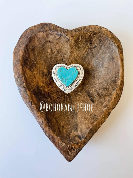 Jewelry Turquoise Western Statement Natural Stone Heart Ring
