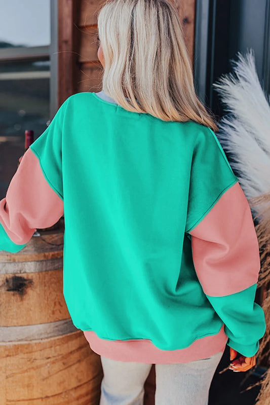 Blossom Colorblock Patchwork Drop Shoulder Sweatshirt - Chic Meadow Boutique