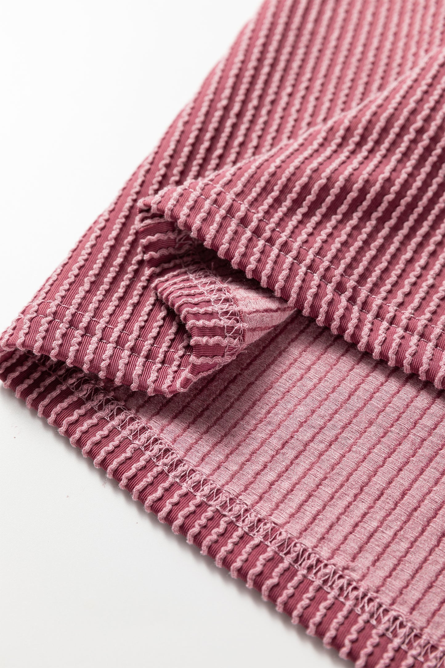 Burgundy Twisted Ribbed High Neck Loose Tee Elastic High Waist Loose Pant Set