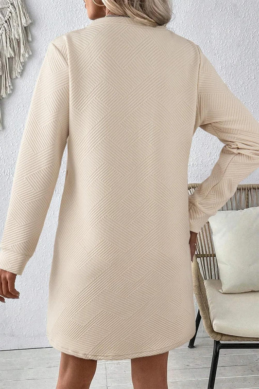 Dresses/Mini Dresses Apricot Solid Color Textured Long Sleeve Shift Dress