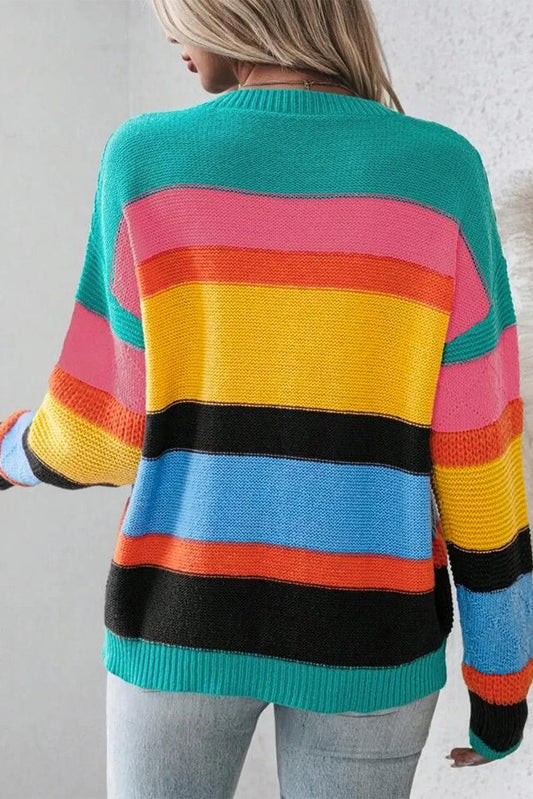 Sweaters & Cardigans/Sweaters Yellow Colorblock Mixed Textured Drop Shoulder Sweater