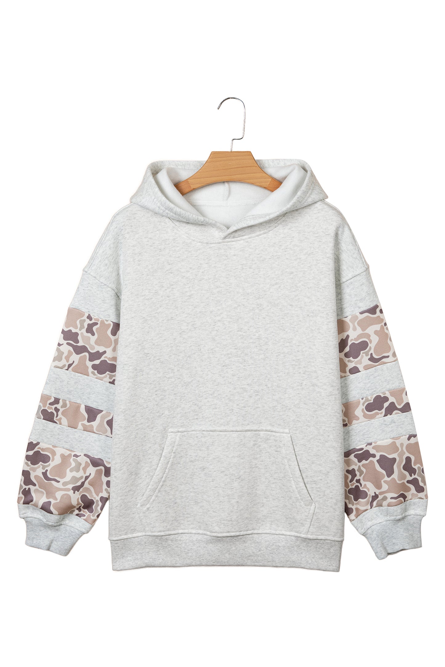 Light Grey Patchwork Camo Long Sleeve Hoodie