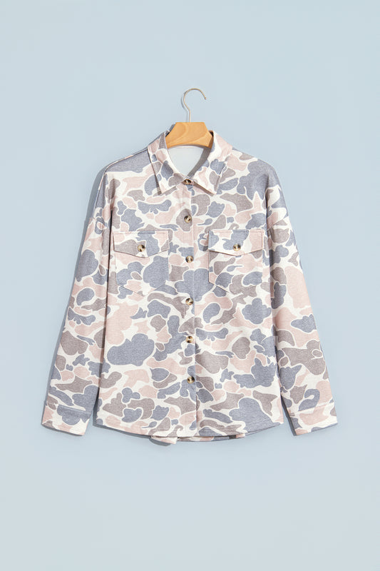 Multicolour Casual Camouflage Button Down Tunic Shacket