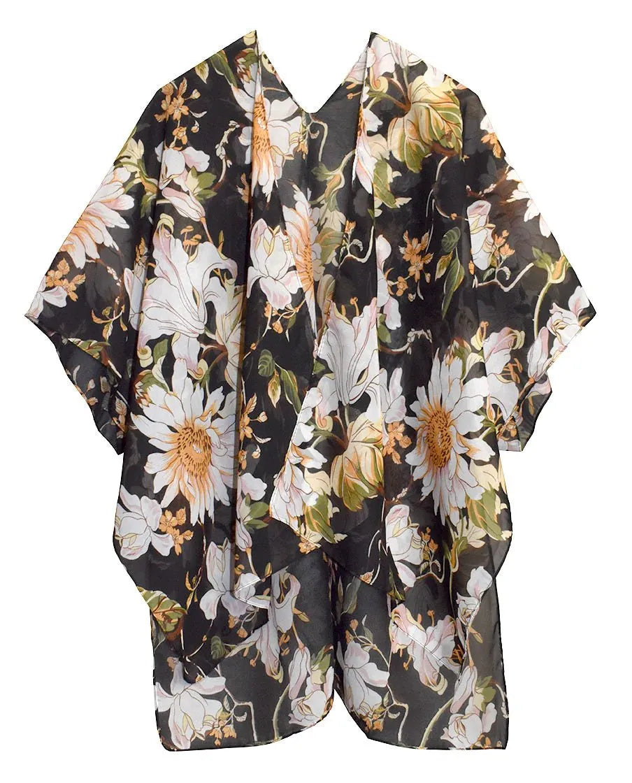 Black Floral Kimono Shawl - Chic Meadow Boutique