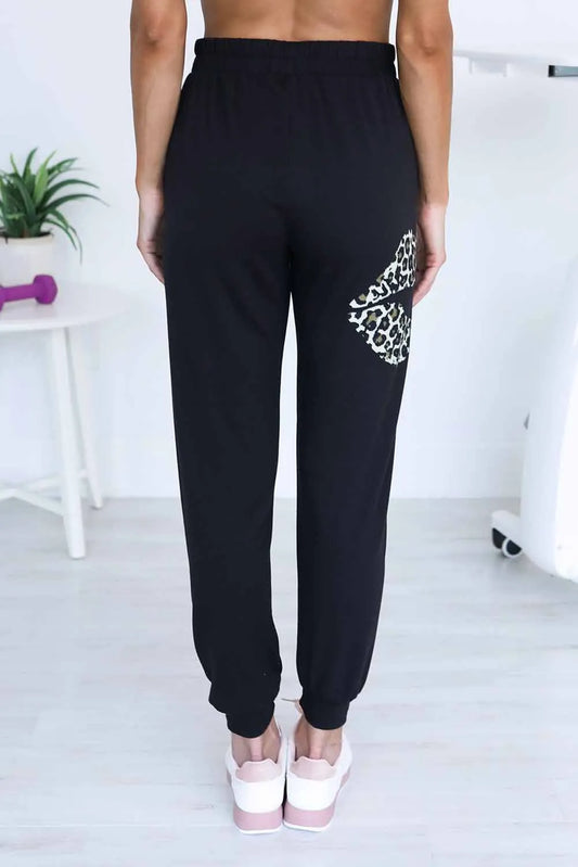 Black Leopard Lips Pattern Drawstring Waist Joggers - Chic Meadow Boutique