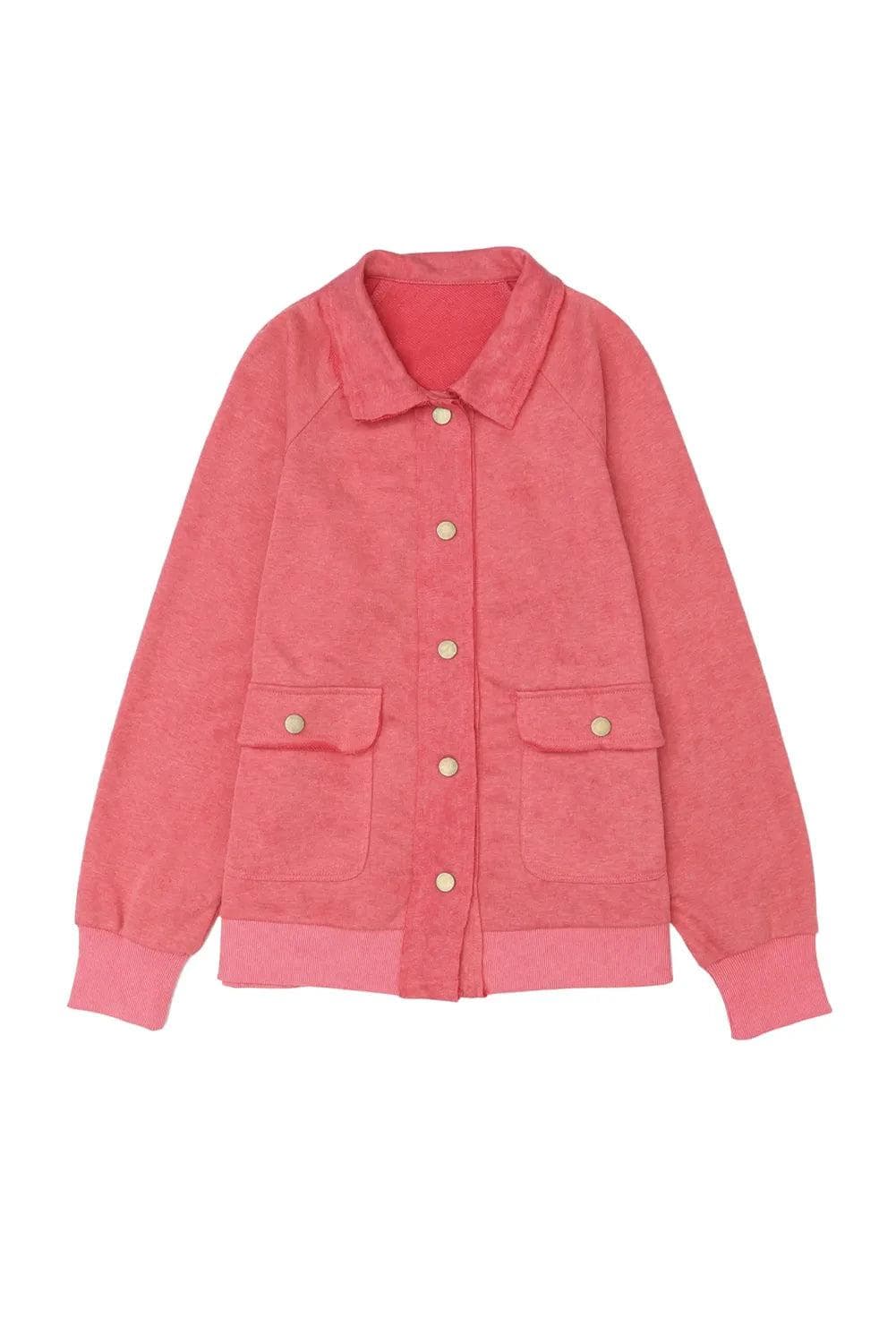 Outerwear/Jackets Fiery Red Vintage Washed Flap Pocket Button Shacket