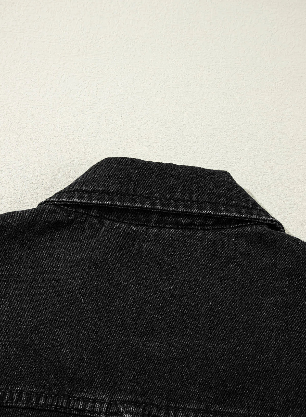 Black Side Pockets Lapel Collar Denim Jacket - Chic Meadow Boutique