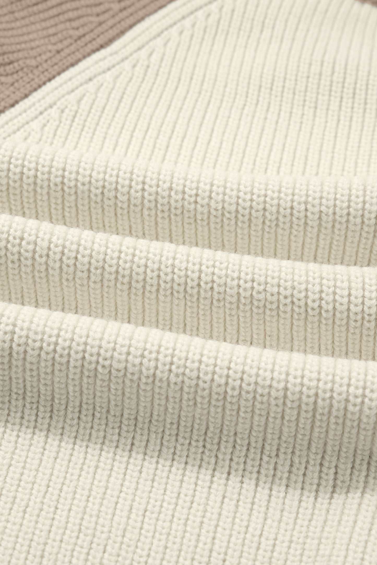 White Color Block Ribbed Knit Button Down Sweater Cardigan