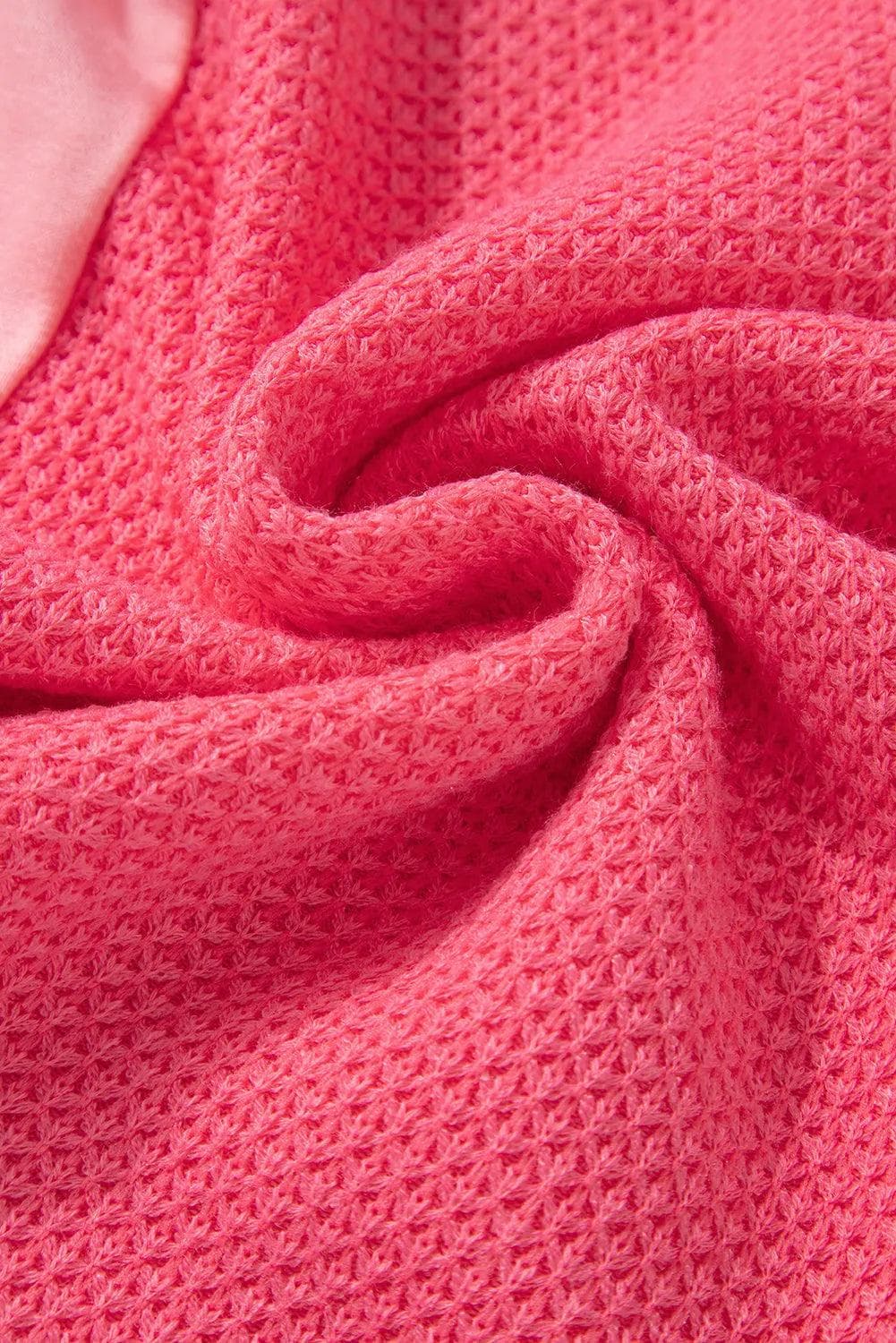 Outerwear/Jackets Peach Blossom Two Tone Contrast Waffle Knit Buttoned Loose Shacket