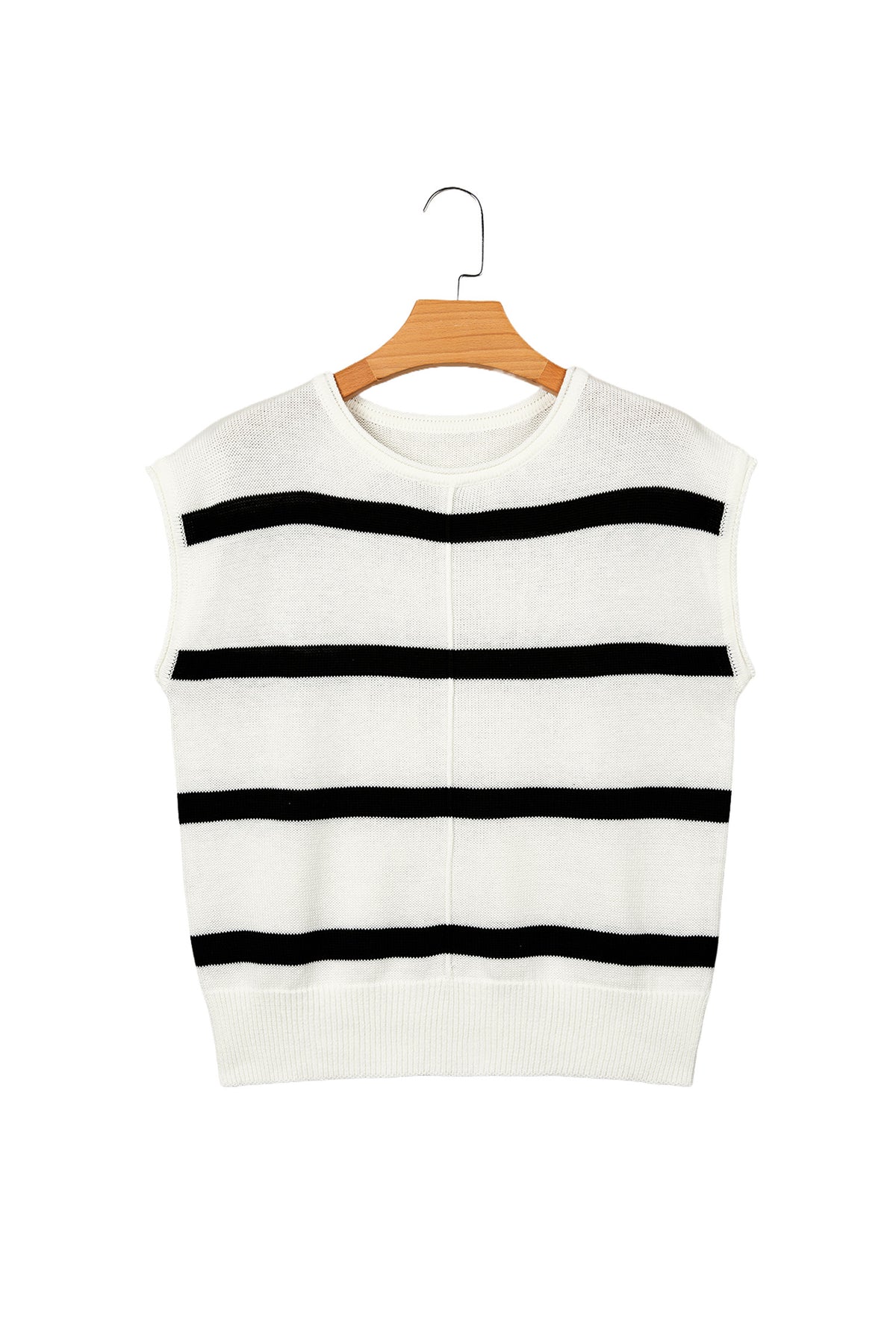 White Stripe Knit Western Short Sleeve Sweater