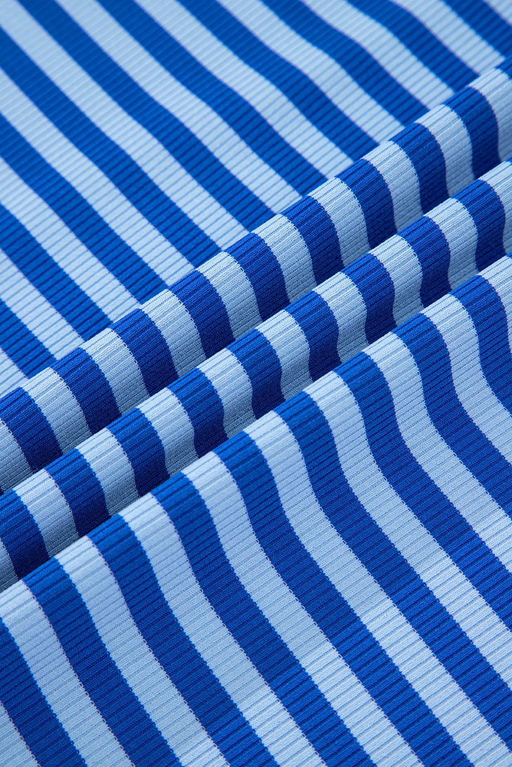 Sky Blue Stripe Ribbed Cap Sleeve Round Neck T Shirt