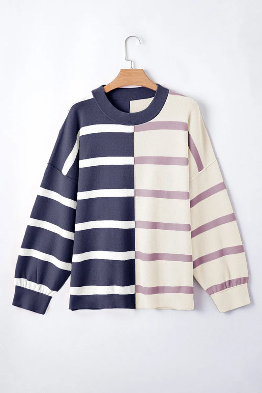 Blue Stripe Colorblock Oversized Sweater - Chic Meadow Boutique