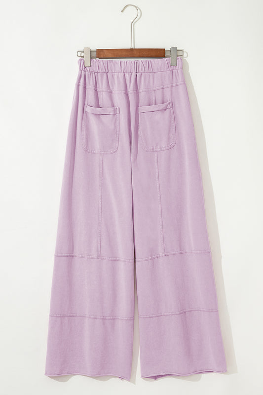 Pink Mineral Wash Exposed Seam Drawstring High Waist Wide Leg Cargo Pants