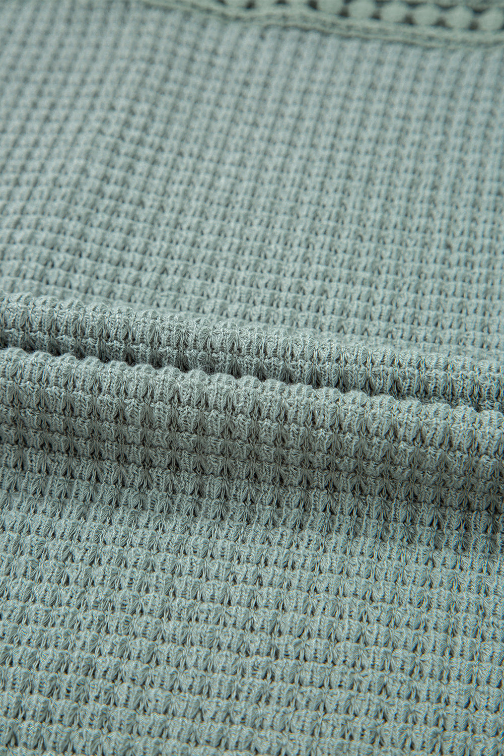 Mist Green Lace Patchwork Waffle Short Sleeve Top