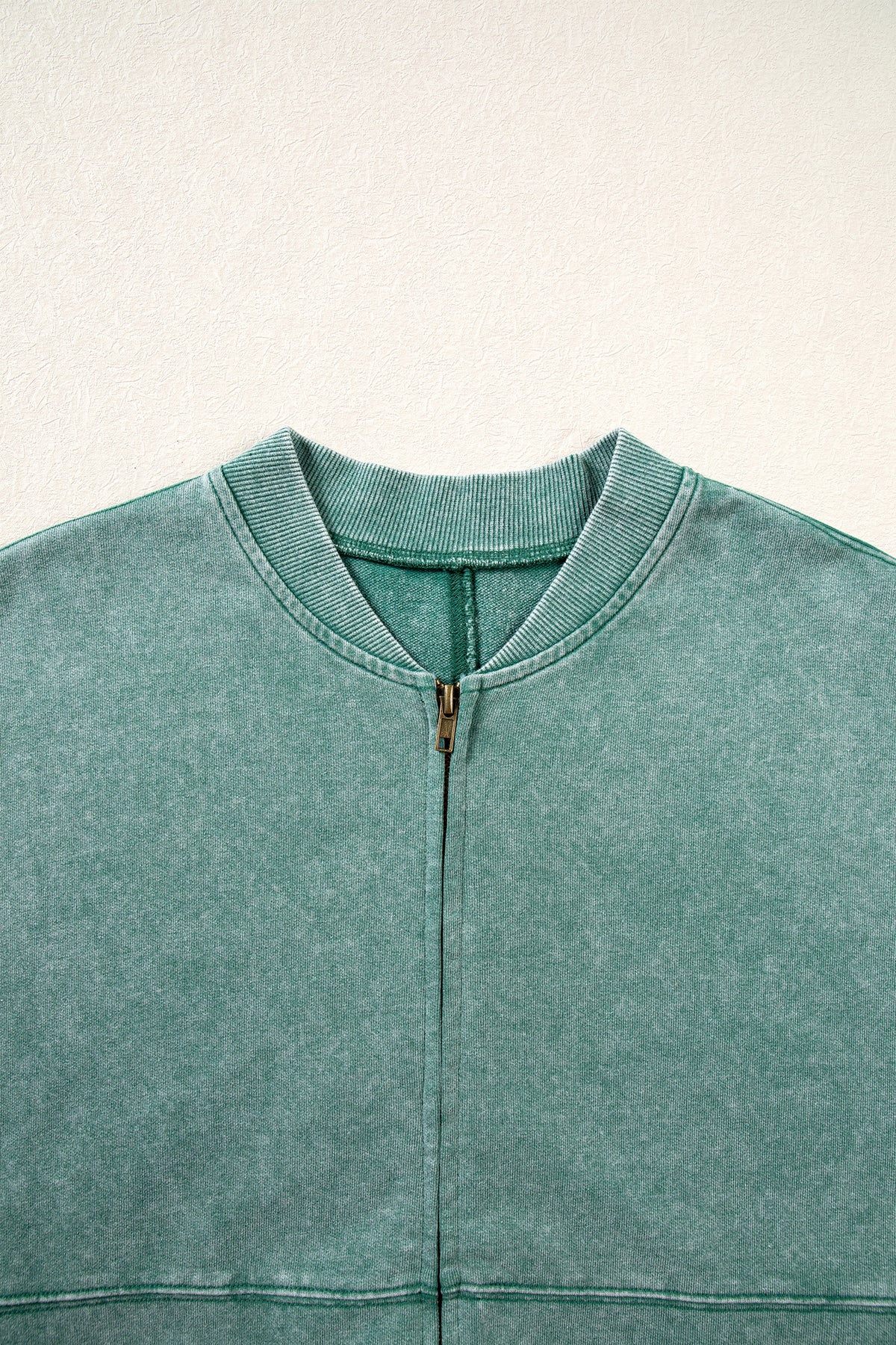 Evergreen Mineral Washed Zip Open-Front Jacket Style Cotton Sweatshirt