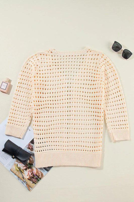 Sweaters & Cardigans/Cardigans Apricot Solid Color Open Knit Duster Cardigan