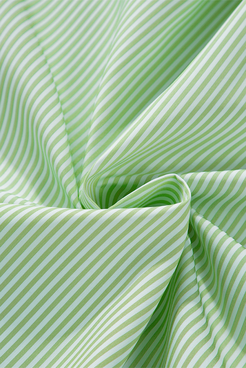 Grass Green Striped Shirred Cuff Buttoned Loose Fit Shirt