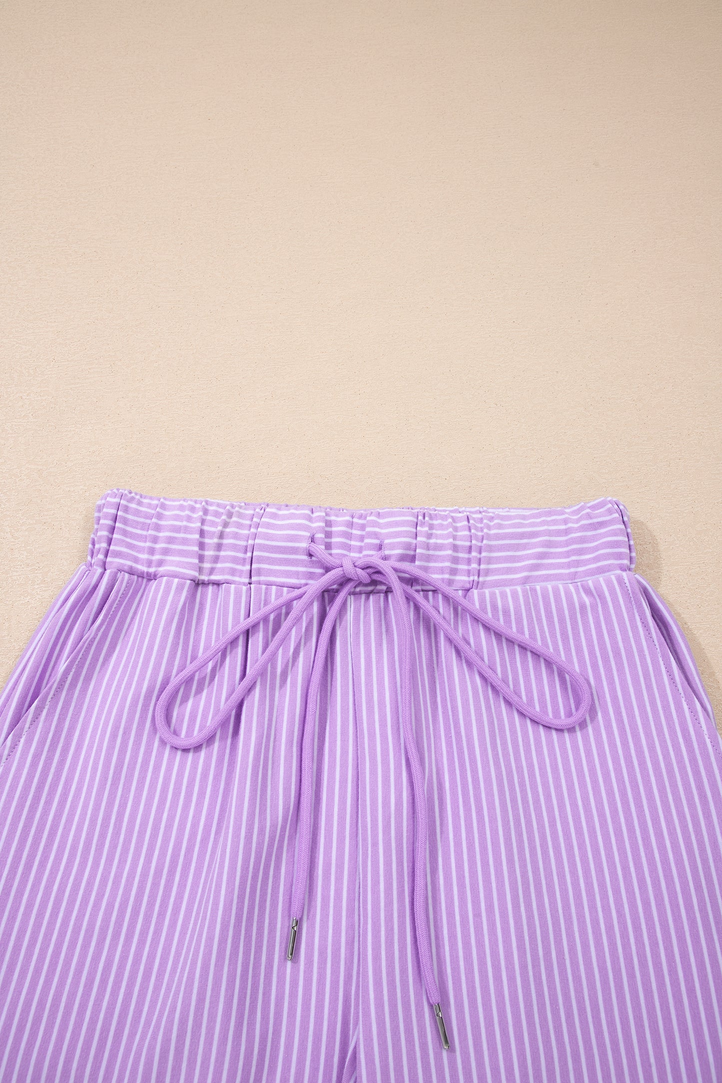 Purple Stripe Dolman Sleeve Polo Shirt and Drawstring Shorts Set