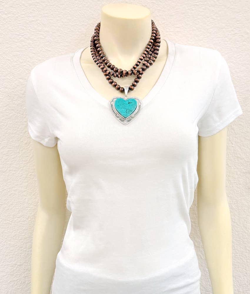 739698, 18" Handmade Copper Navajo Heart Turquoise Necklace