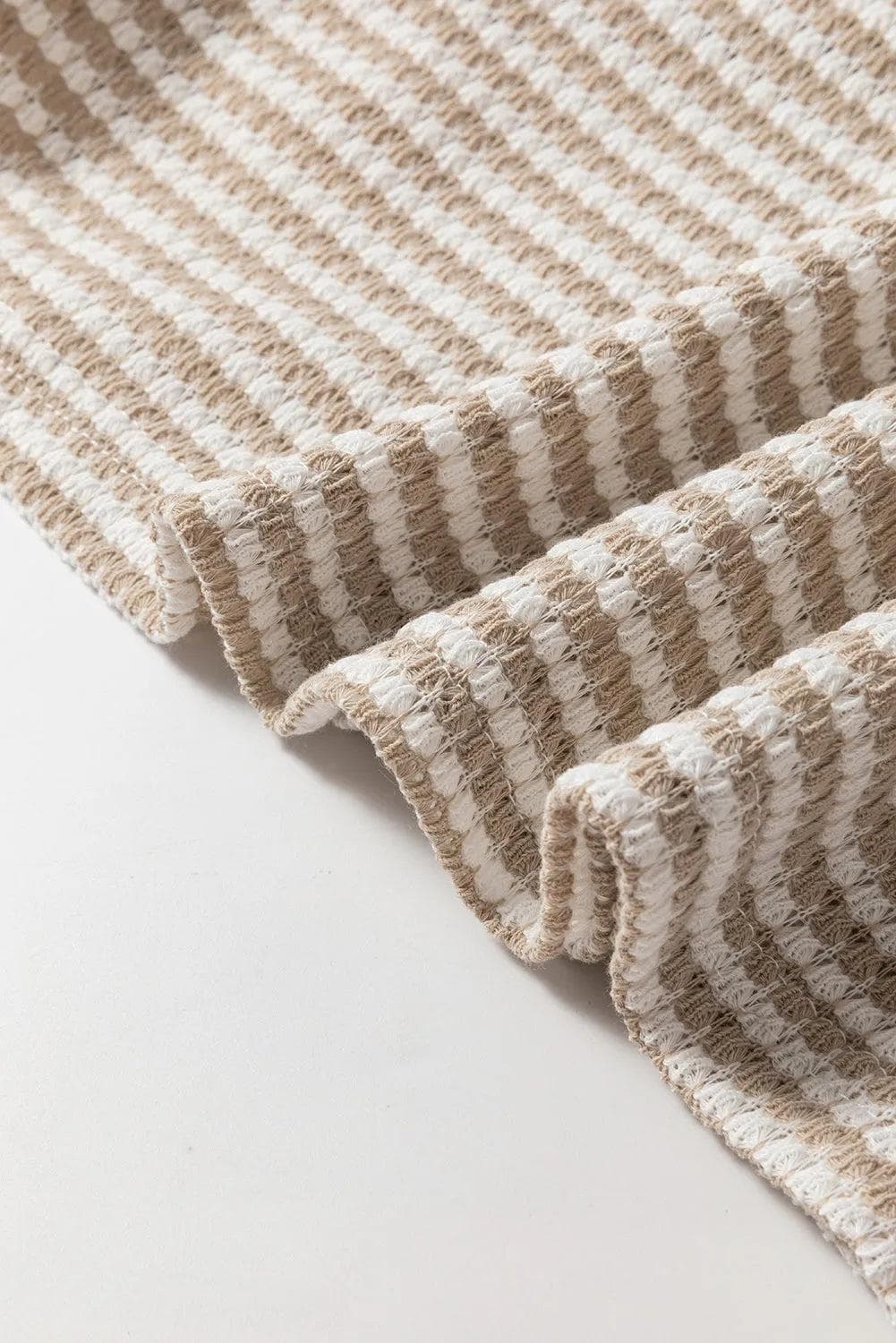 Tops/Long Sleeve Tops Khaki Stripe Round Neck Drop Shoulder Long Sleeve Top