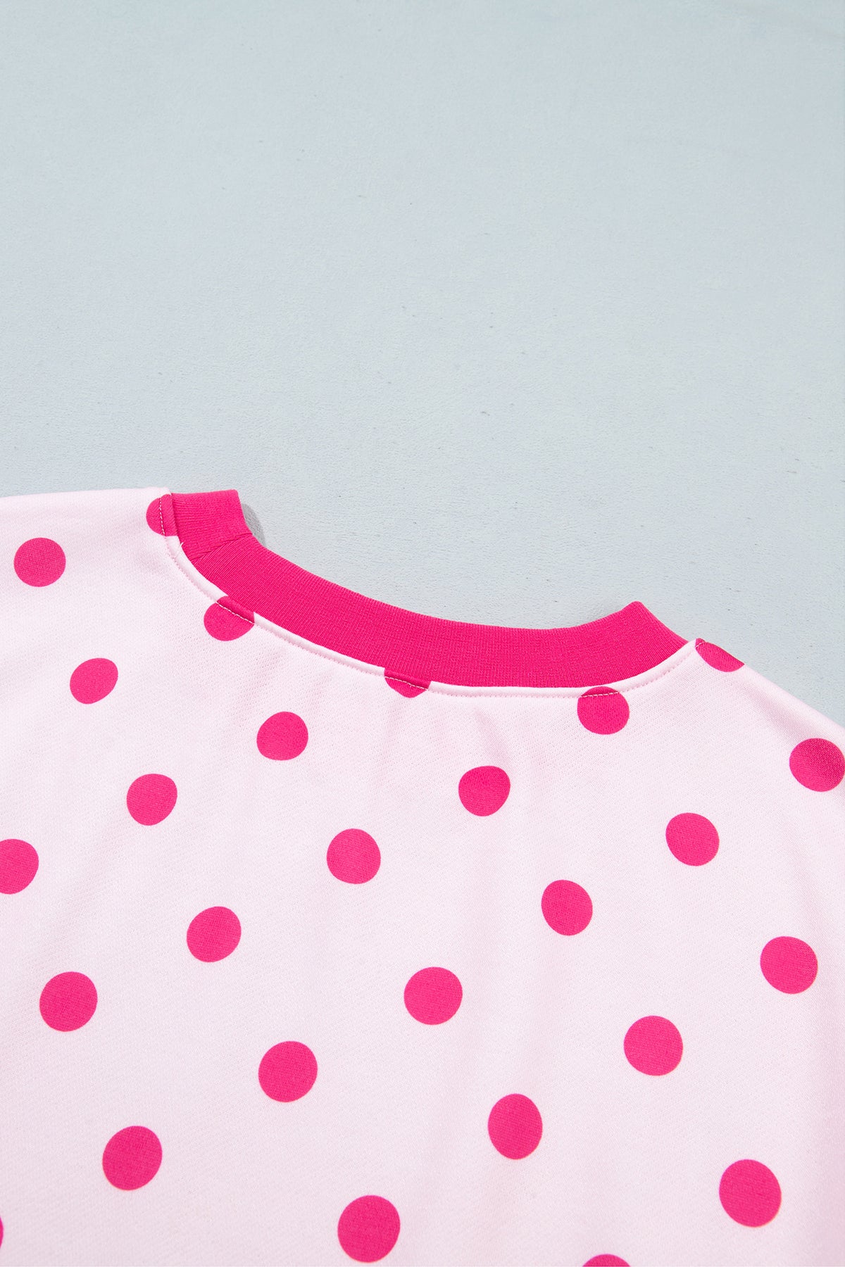 Pink Polka Dot Colorblock Round Neck Pullover Sweatshirt