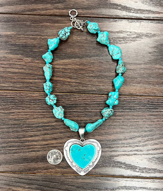732290, 17" Handmade Heart Turquoise Necklace