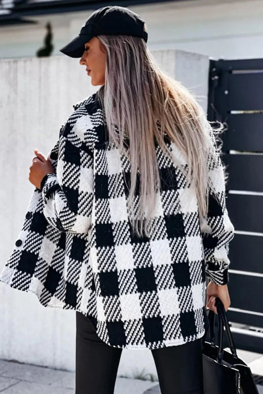 Black Plaid Textured Flap Pocket Shacket - Chic Meadow Boutique