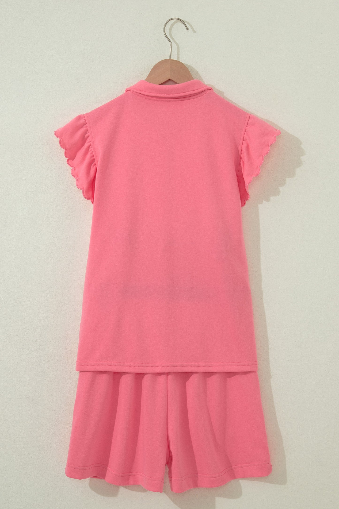 Coral Paradise Half Zipped Ruffled Short Set