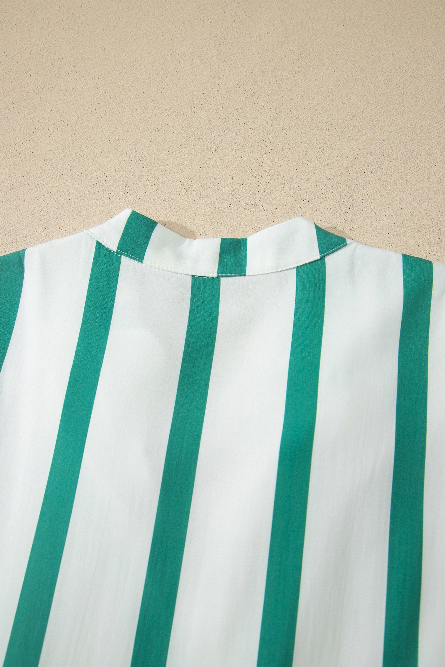 Green Stripe Ricrac Trim Notched Neck Half Sleeve Vacation Dress