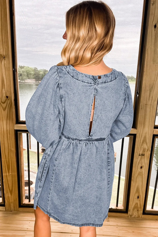 Beau Blue Light Wash High Waist Loose Fit Denim Mini Dress - Chic Meadow Boutique