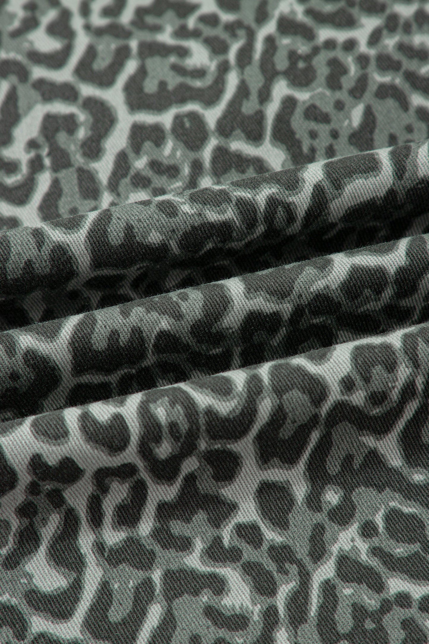 Gray Leopard Frayed Edge Wide Leg High Waist Jeans