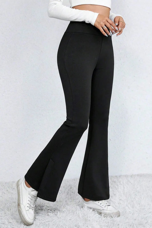Black Thermal Lined Split Flare Leg Pants - Chic Meadow Boutique