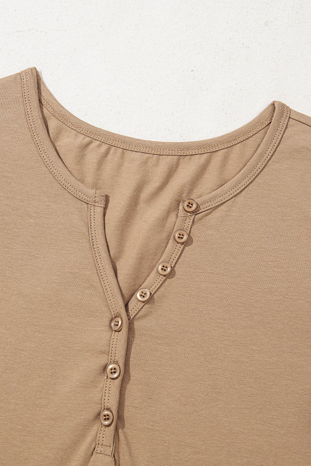 Pale Khaki Long Sleeve Buttons V Neck Slim Fit Top