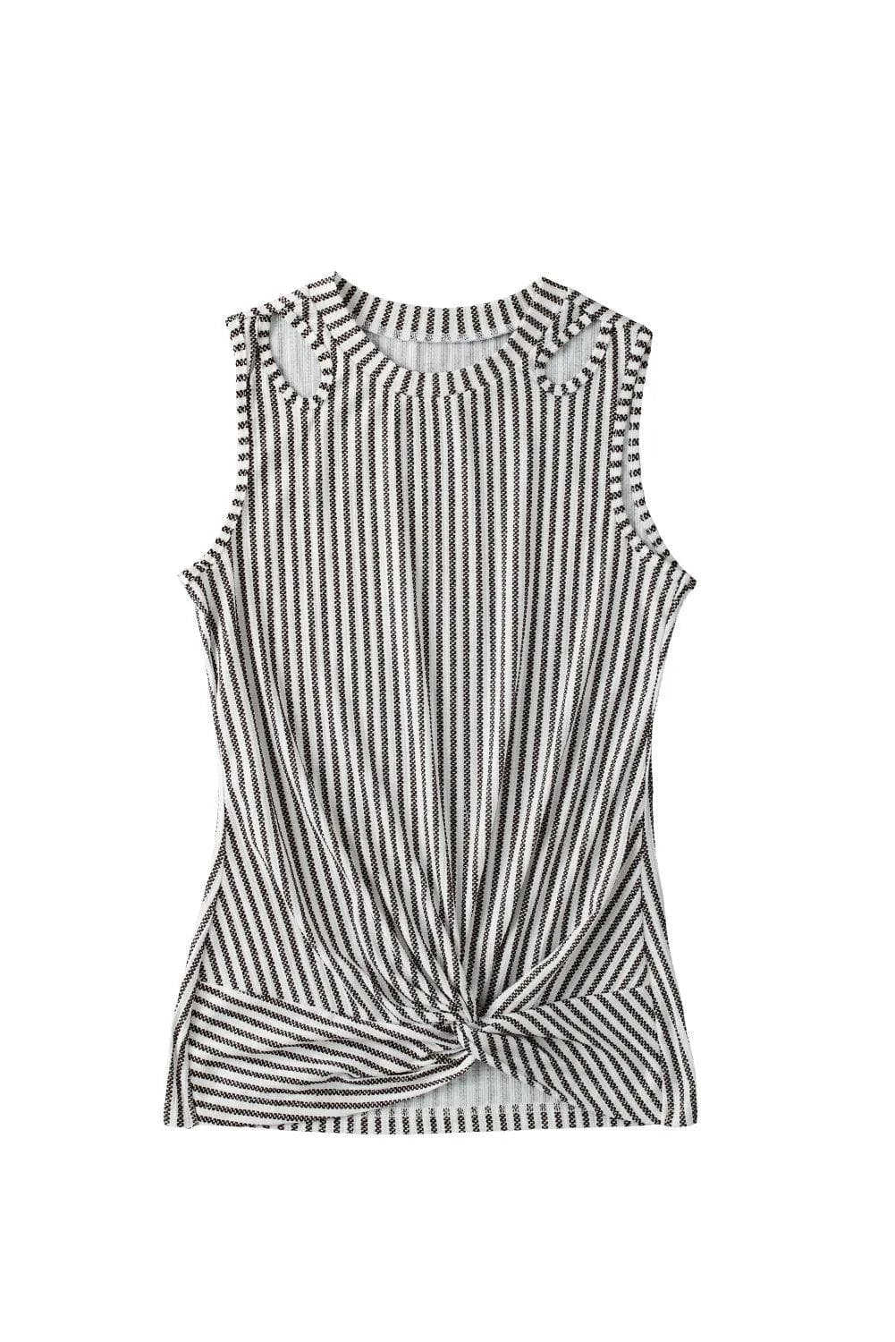 Tops/Tank Tops Gray Striped Cutout Twist Front Tank Top