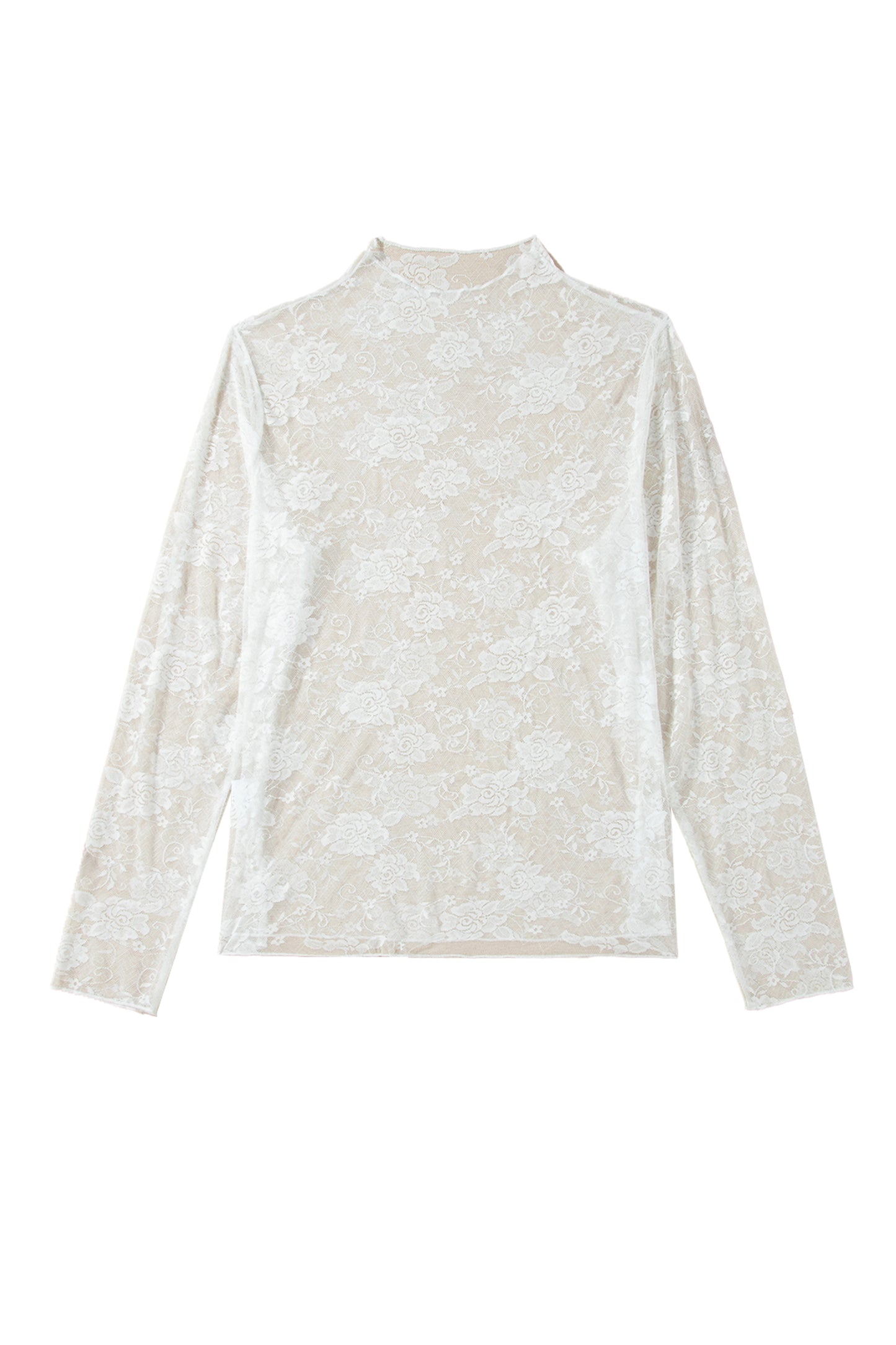 White Plus Size Floral Mesh Long Sleeve Top