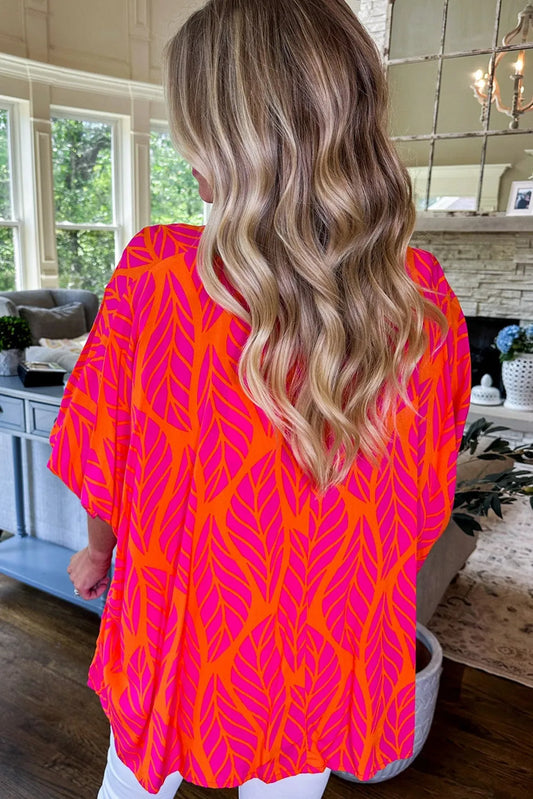 Rose Tropical Leaf Print Smocked Puff Sleeve Blouse - Chic Meadow Boutique