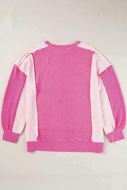 Bonbon Cable Knit Colorblock Exposed Seam Sweatshirt - Chic Meadow Boutique