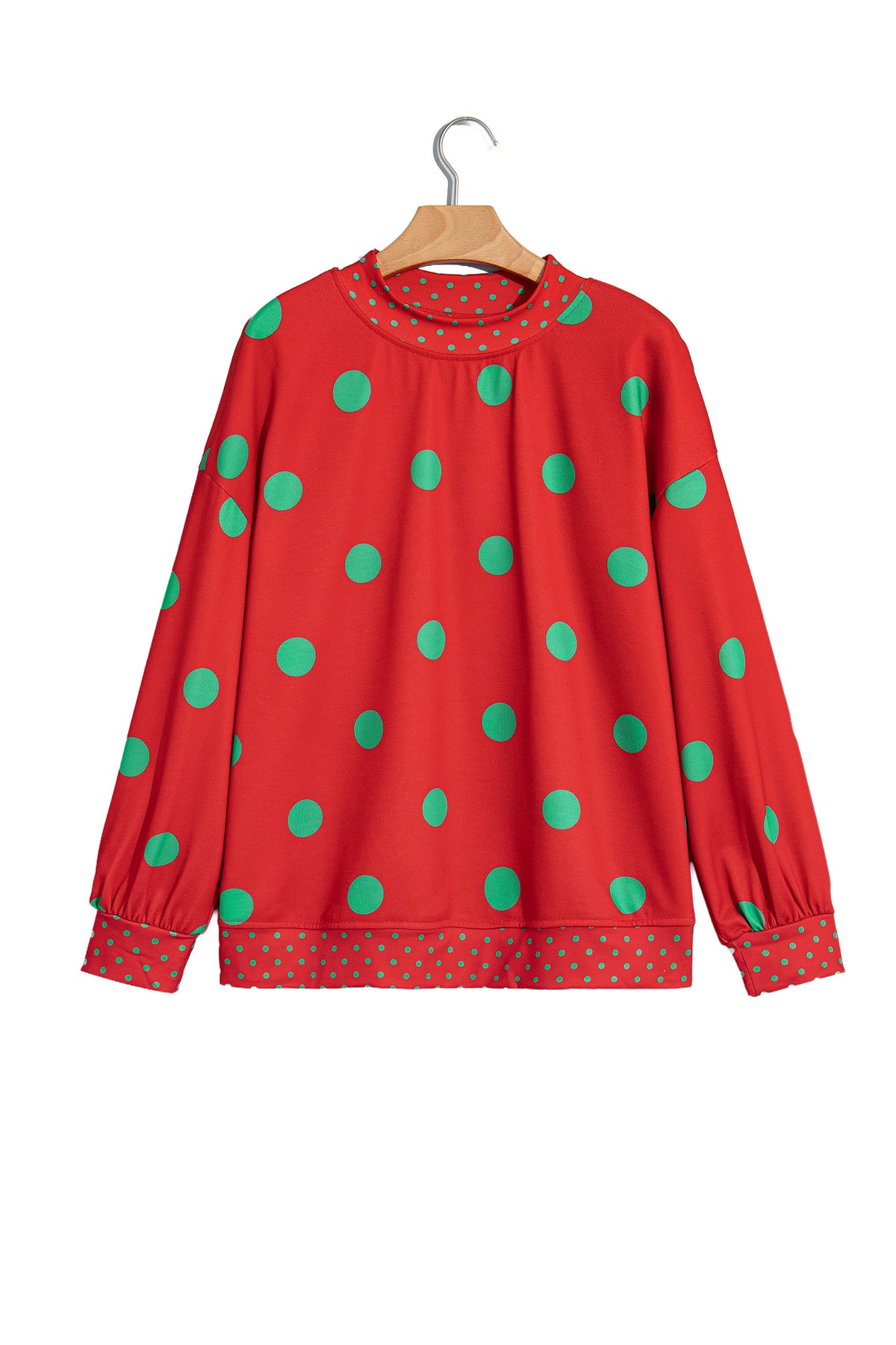 Red Polka Dot Print Contrast Detail Oversized Tunic Sweatshirt