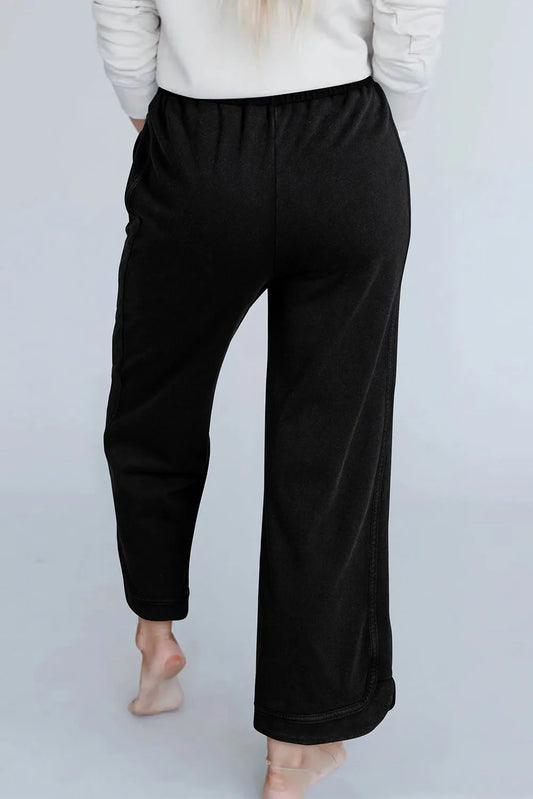 Black Mineral Wash Exposed Seam Wide Leg Pants - Chic Meadow Boutique