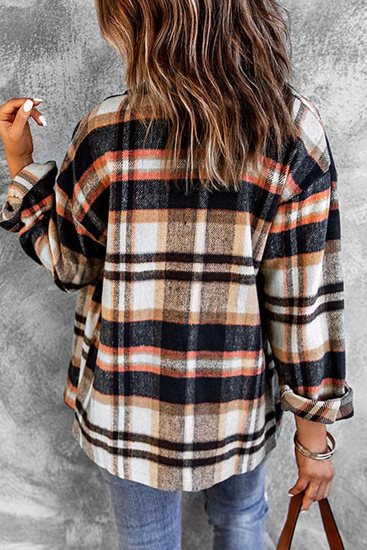 Outerwear/Plaid Shackets Geometric Plaid Print Pocketed Shacket