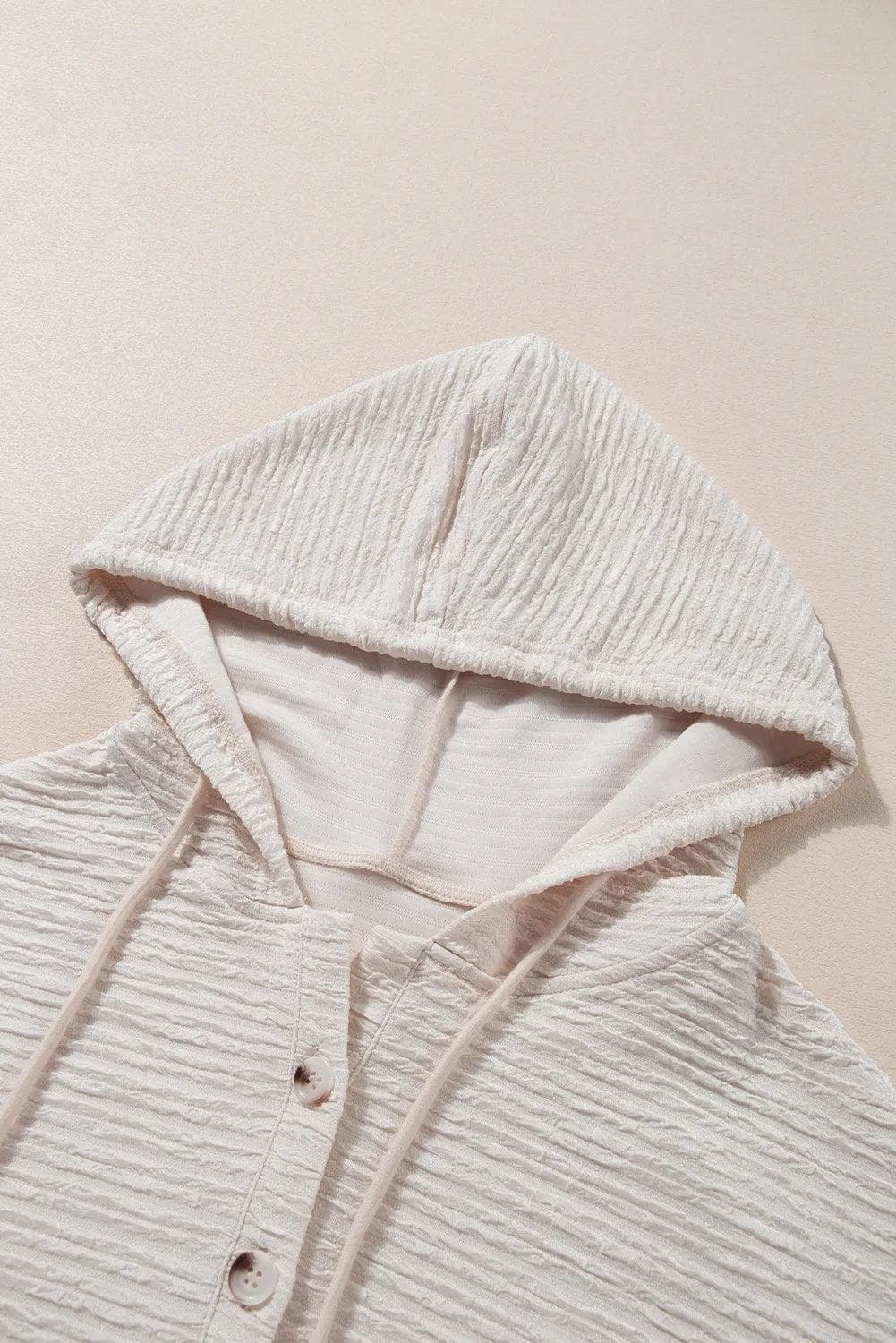 Tops/Sweatshirts & Hoodies Apricot Solid Textured Drawstring Henley Hoodie