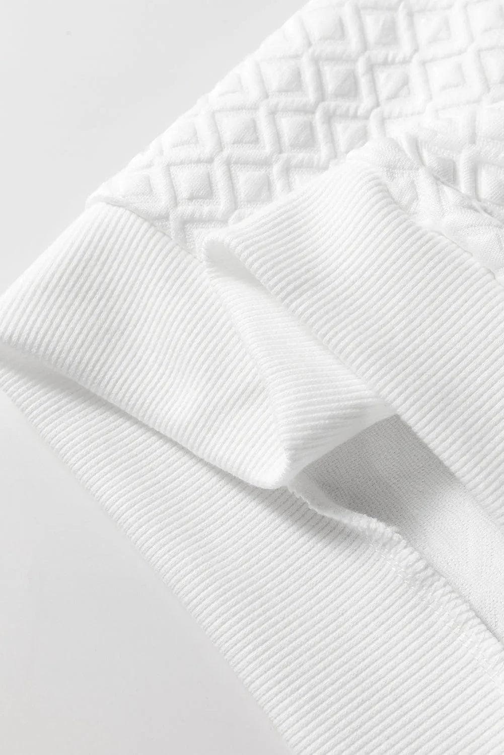 Tops/Blouses & Shirts White Textured Puff Long Sleeve Round Neck Top