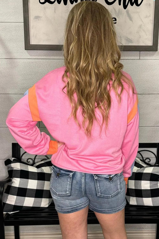 Tops/Long Sleeve Tops Pink Candy Colorblock French Terry Top