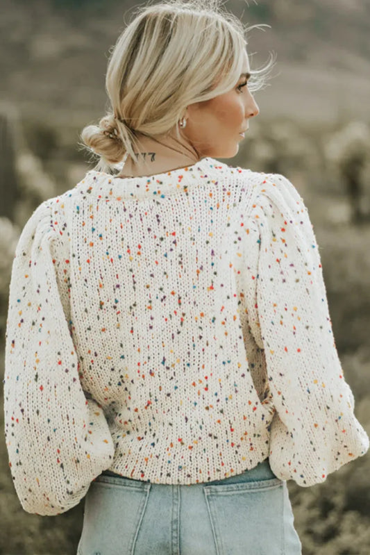 Beige Colorful Dots Cable Knit Crew Neck Sweater - Chic Meadow Boutique