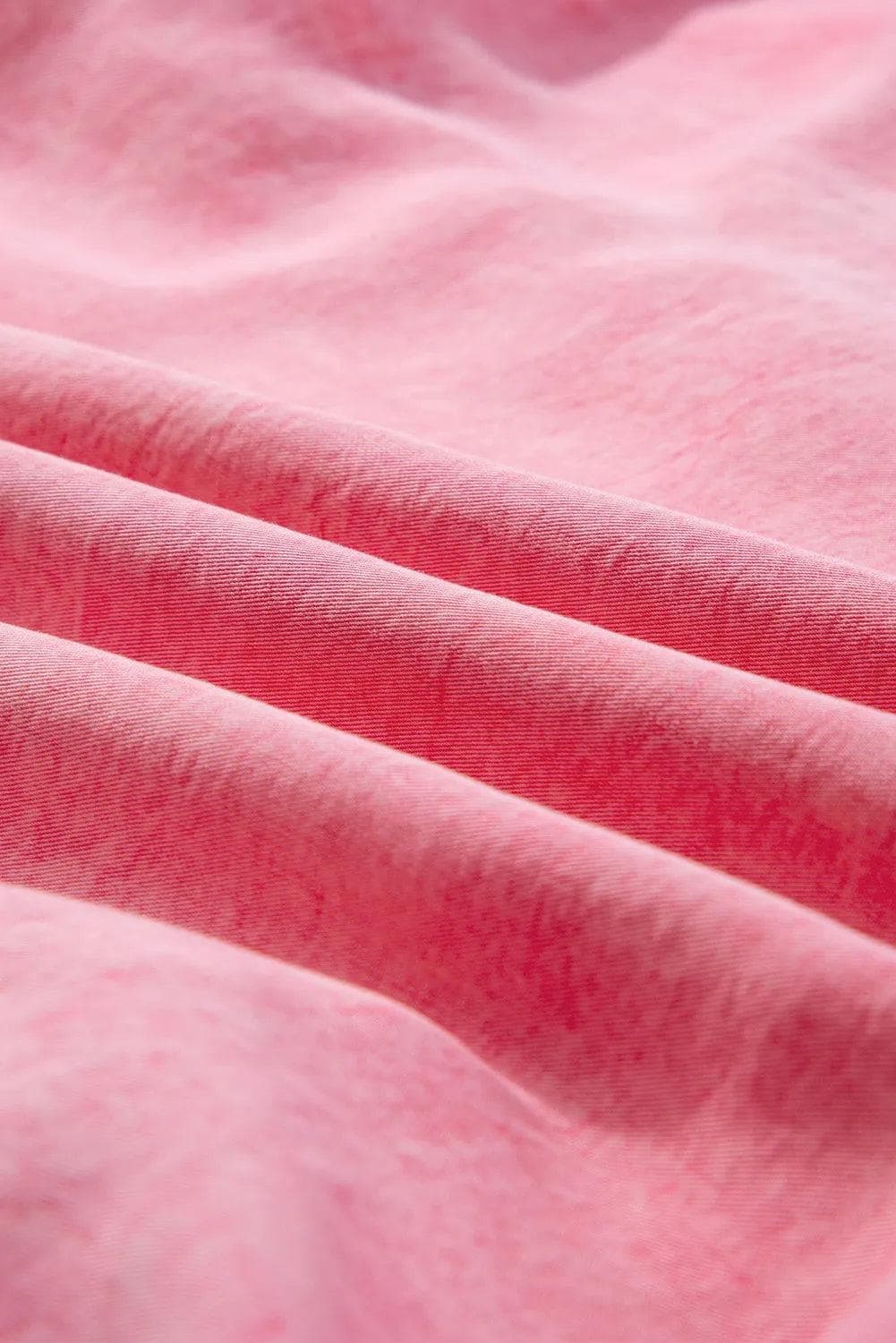 Dresses/Mini Dresses Pink Ruffled Short Sleeve Buttoned Denim Mini Dress