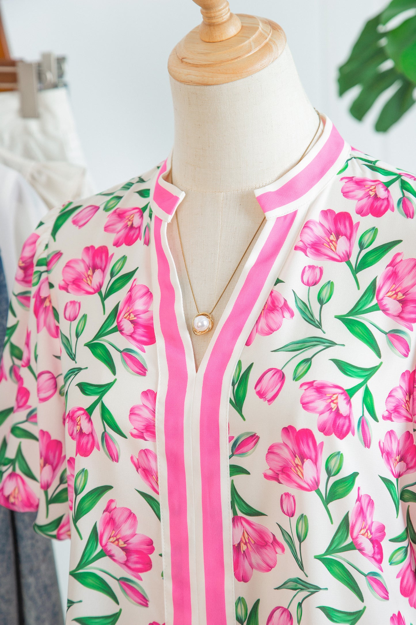 Multicolour Sweet Floral Print Striped Color Block Trim Short Dress