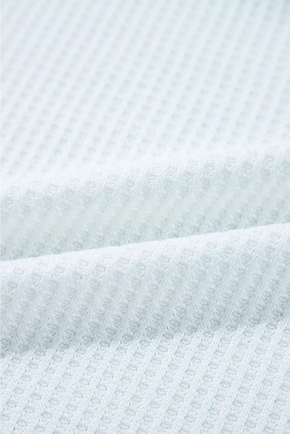 Tops/Long Sleeve Tops White Leopard Waffle Knit Patchwork Button V Neck Top