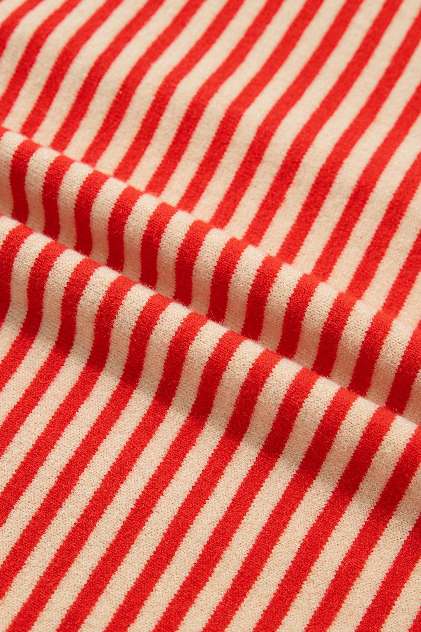 Red Stripe Striped Button Collar Long Sleeve Knit Cardigan