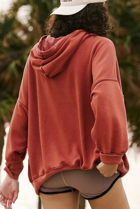 Red Clay Drop Shoulder Pocketed Baggy Drawstring Hoodie - Chic Meadow Boutique
