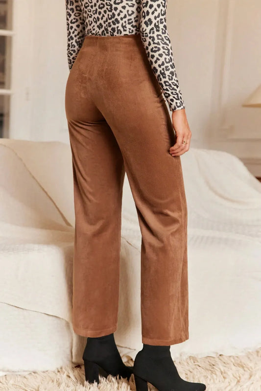 Chestnut Solid Color Double Breasted Straight Leg Pants - Chic Meadow Boutique